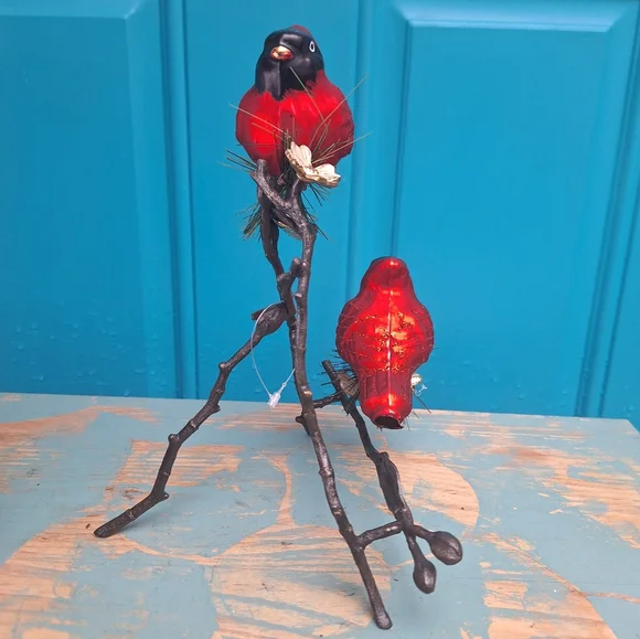 Vintage Bird Ornaments Mercury Glass Clip-On Red Birds Home Decor Christmas - Picture 5 of 16